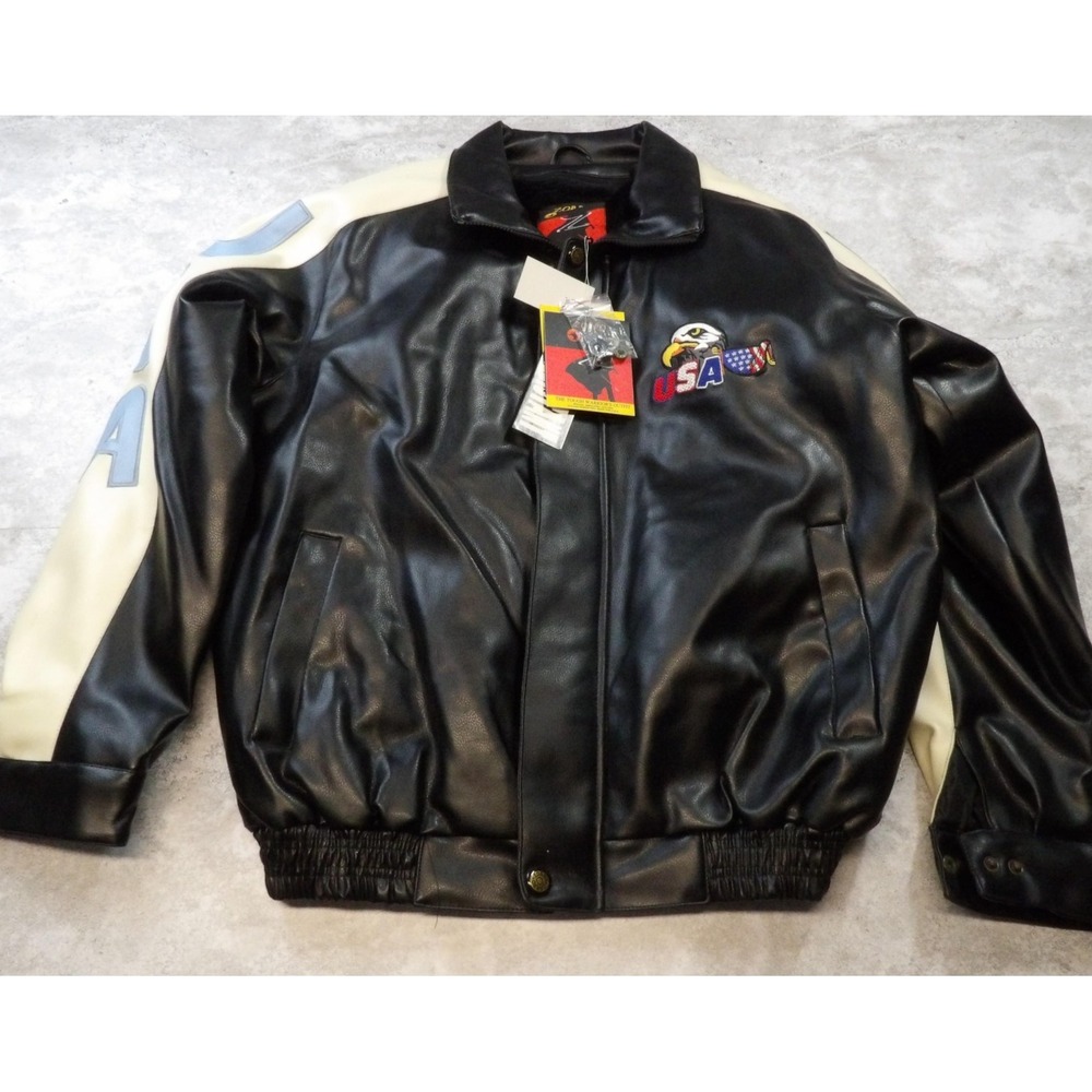 Zorro USA Marine Corps Jacket XL Faux‎ Leather Eagle Patch Water Resistant New